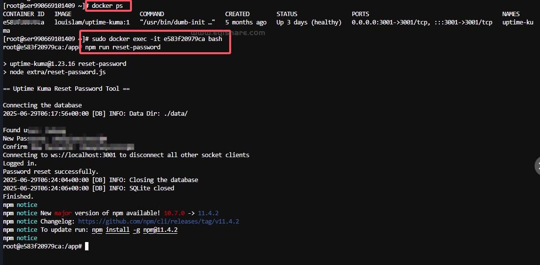 uptime-kuma监控密码忘记找回密码